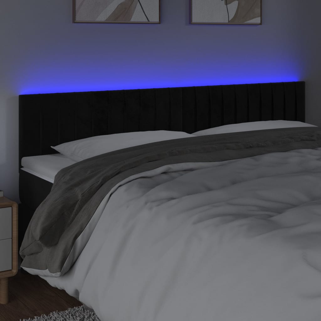 LED uzglavlje crno 200x5x78/88 cm baršunasto