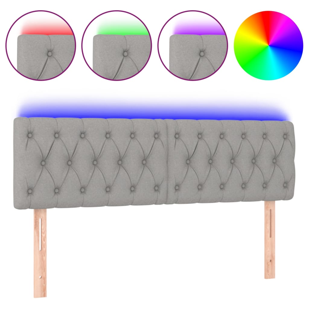 LED uzglavlje svjetlosivo 144 x 7 x 78/88 cm od tkanine