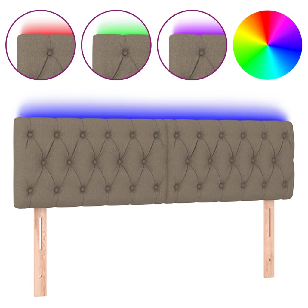 LED uzglavlje smeđesivo 144 x 7 x 78/88 cm od tkanine