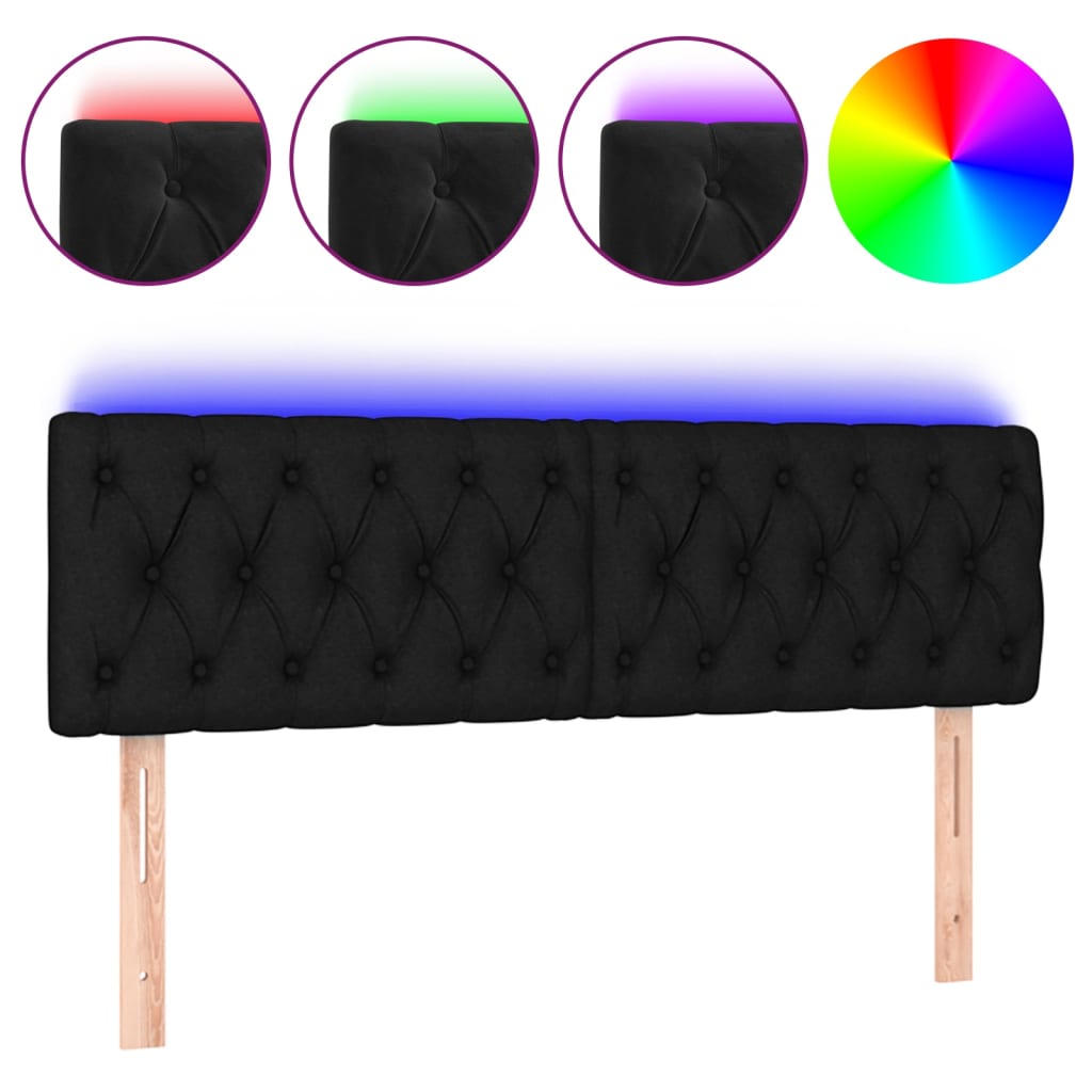 LED uzglavlje crno 144x7x78/88 cm baršunasto