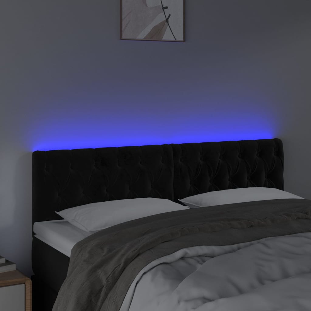 LED uzglavlje crno 144x7x78/88 cm baršunasto