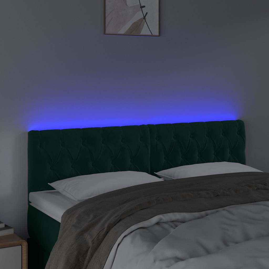 LED uzglavlje tamnozeleno 144x7x78/88 cm baršunasto