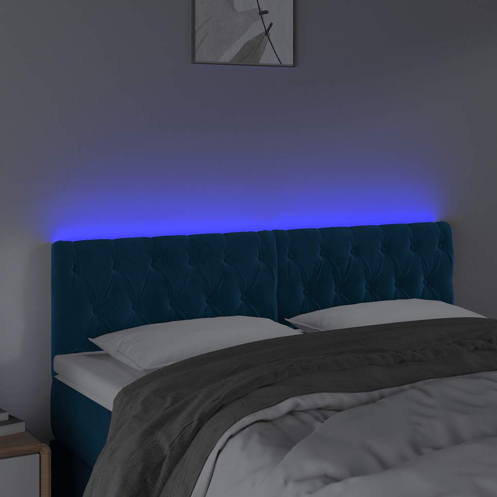 LED uzglavlje tamnoplavo 144x7x78/88 cm baršunasto