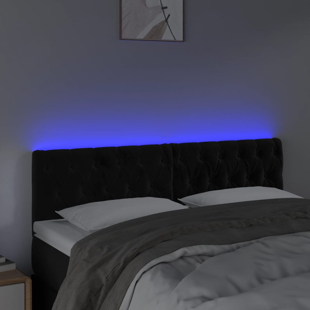 LED uzglavlje crno 160x7x78/88 cm baršunasto