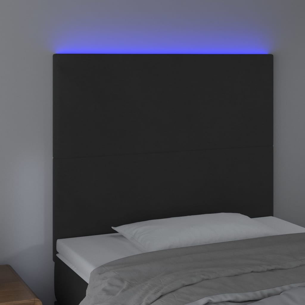 LED uzglavlje crno 100x5x118/128 cm baršunasto