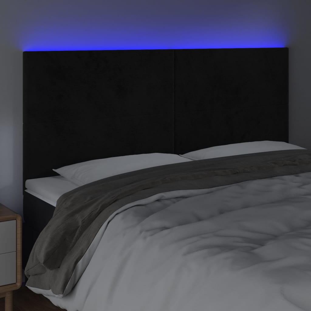 LED uzglavlje crno 200x5x118/128 cm baršunasto