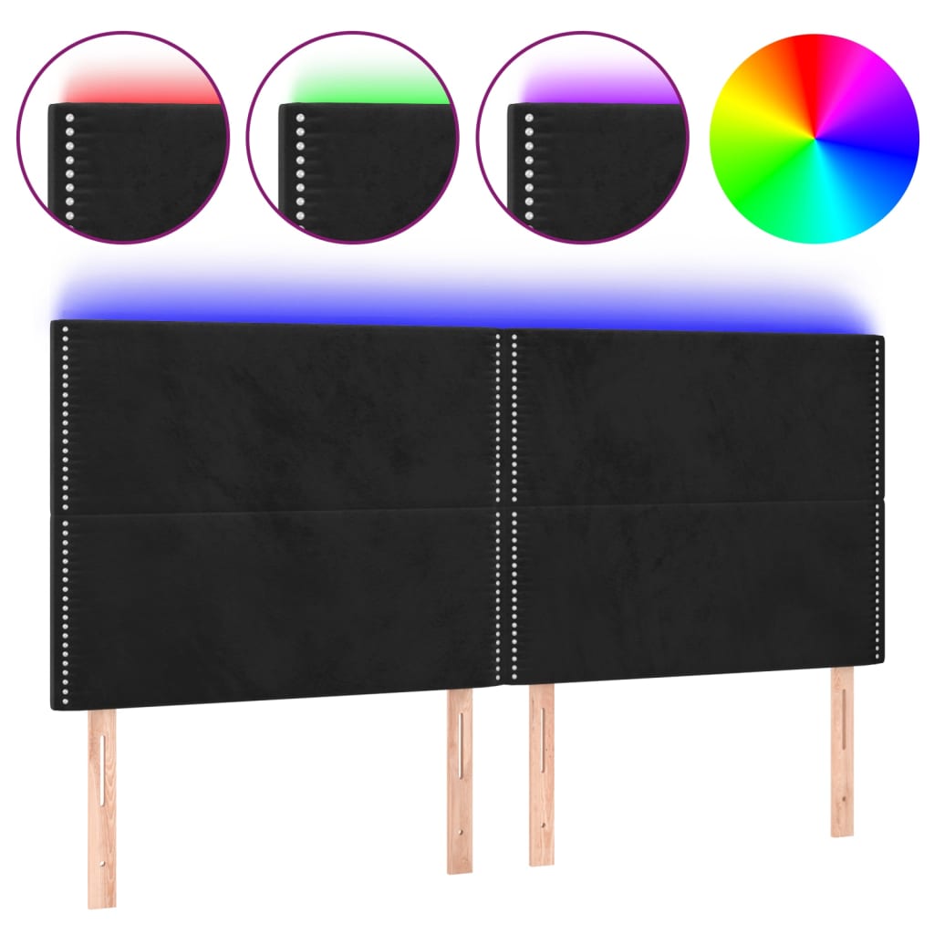 LED uzglavlje crno 180x5x118/128 cm baršunasto