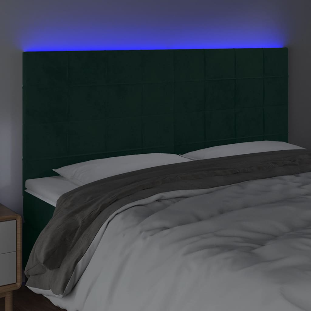 LED uzglavlje tamnozeleno 160x5x118/128 cm baršunasto