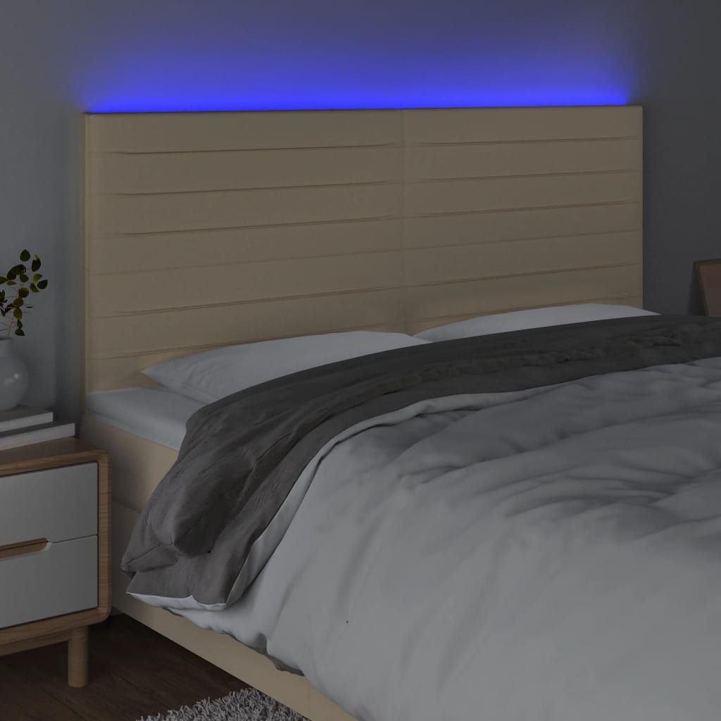 LED uzglavlje krem 200x5x118/128 cm od tkanine