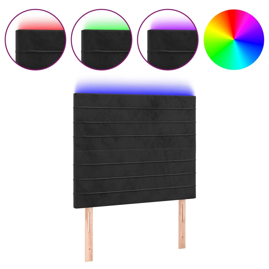 LED uzglavlje crno 100x5x118/128 cm baršunasto