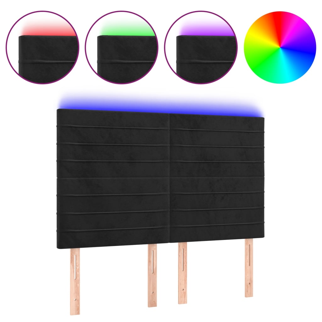 LED uzglavlje crno 144x5x118/128 cm baršunasto
