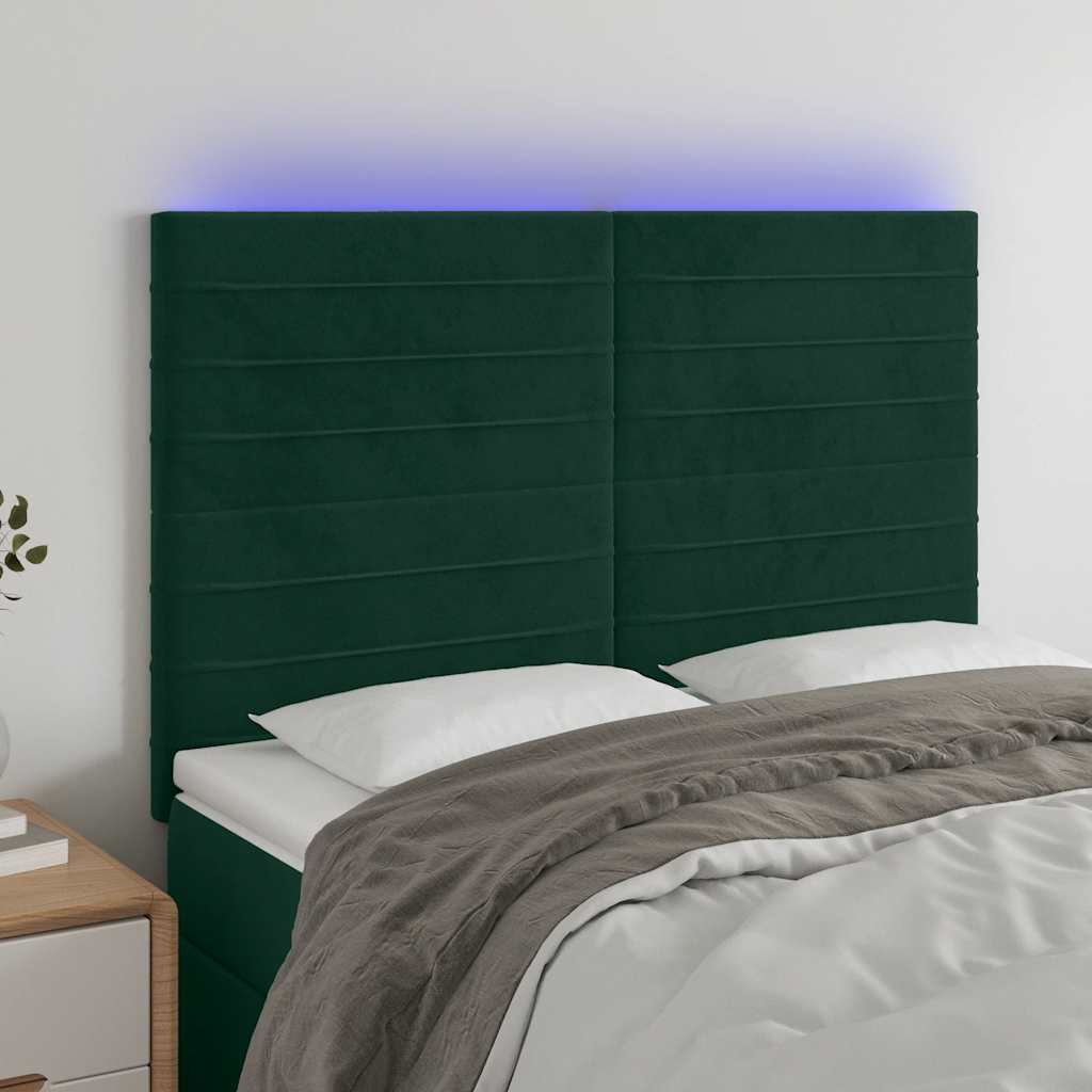 LED uzglavlje tamnozeleno 144x5x118/128 cm baršunasto