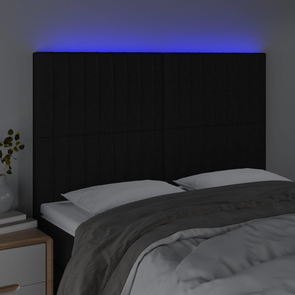 LED uzglavlje crno 144x5x118/128 cm od tkanine
