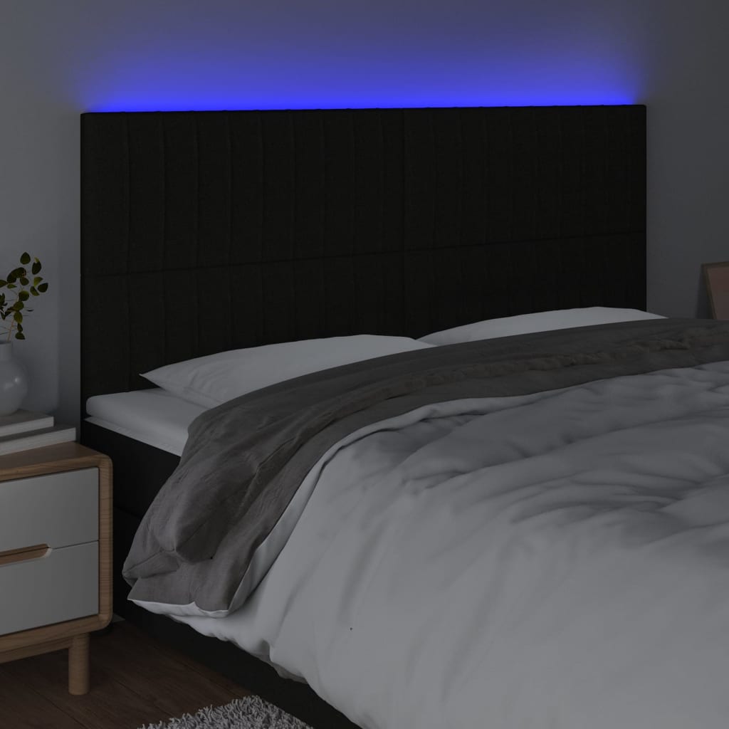 LED uzglavlje crno 200x5x118/128 cm od tkanine