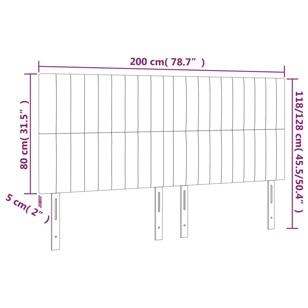 LED uzglavlje krem 200x5x118/128 cm od tkanine
