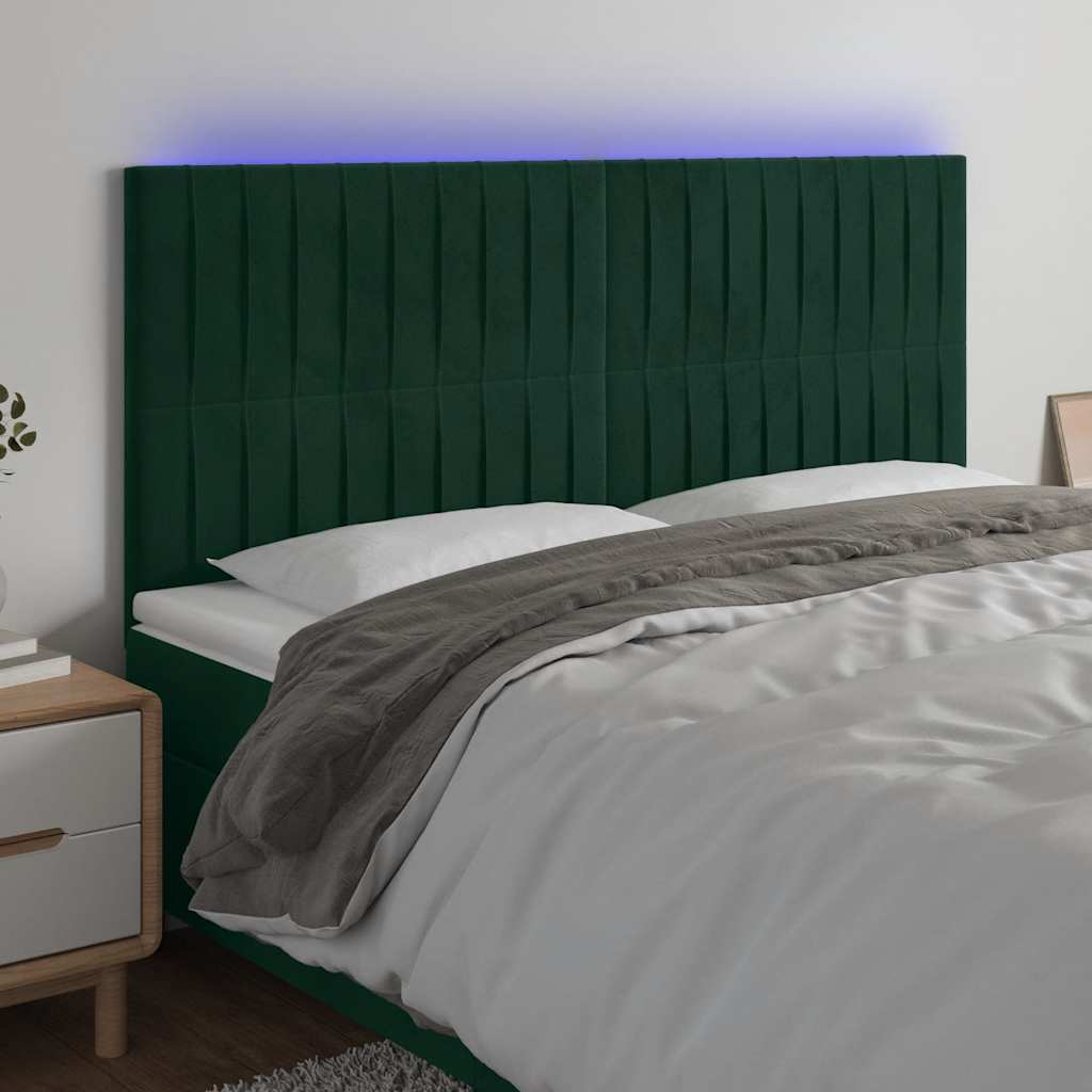 LED uzglavlje tamnozeleno 200x5x118/128 cm baršunasto