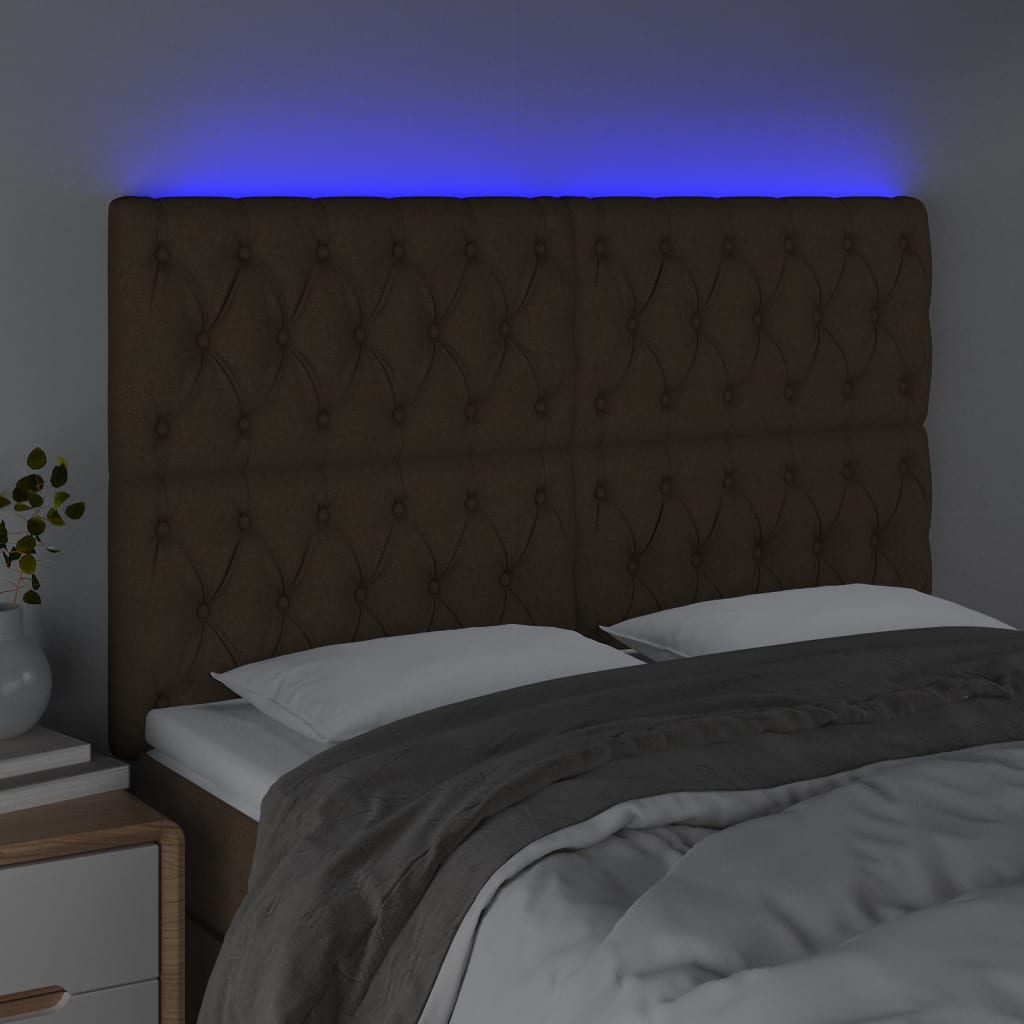 LED uzglavlje tamnosmeđe 144x7x118/128 cm od tkanine