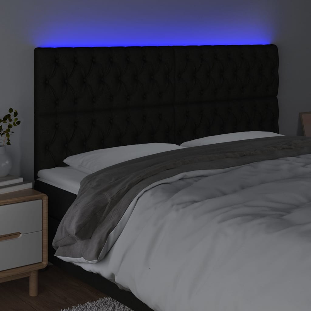 LED uzglavlje crno 200x7x118/128 cm od tkanine