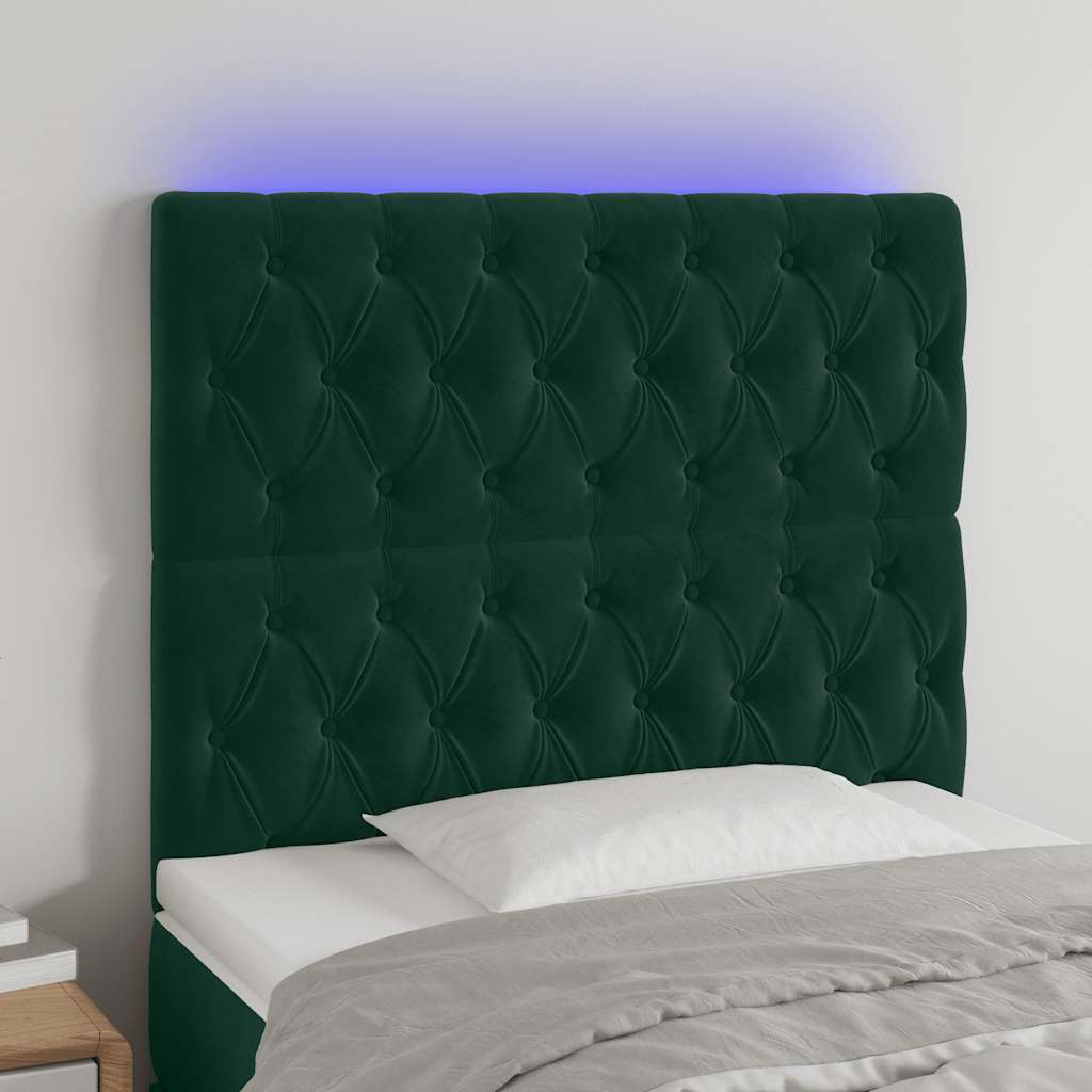 LED uzglavlje tamnozeleno 90x7x118/128 cm baršunasto