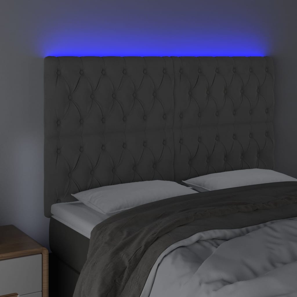 LED uzglavlje tamnosivo 144x7x118/128 cm baršunasto
