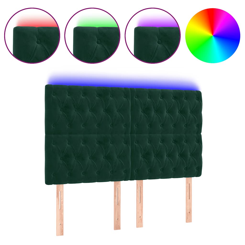 LED uzglavlje tamnozeleno 144x7x118/128 cm baršunasto