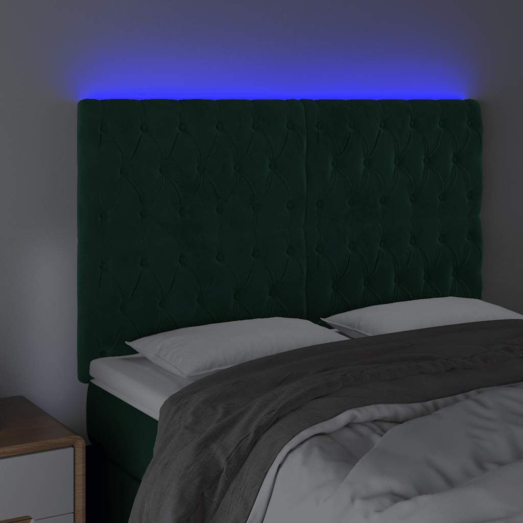 LED uzglavlje tamnozeleno 144x7x118/128 cm baršunasto