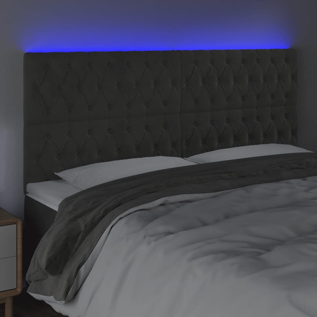 LED uzglavlje tamnosivo 200x7x118/128 cm baršunasto