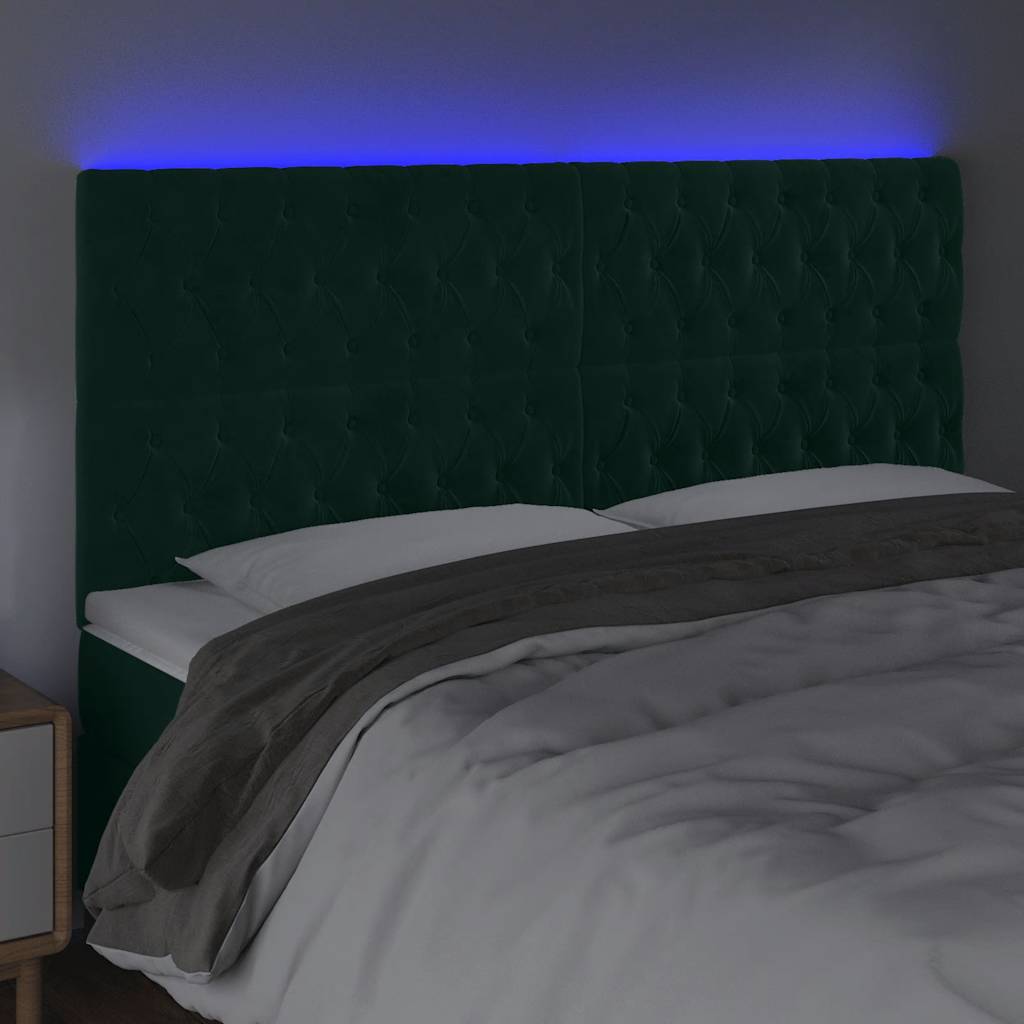 LED uzglavlje tamnozeleno 200x7x118/128 cm baršunasto