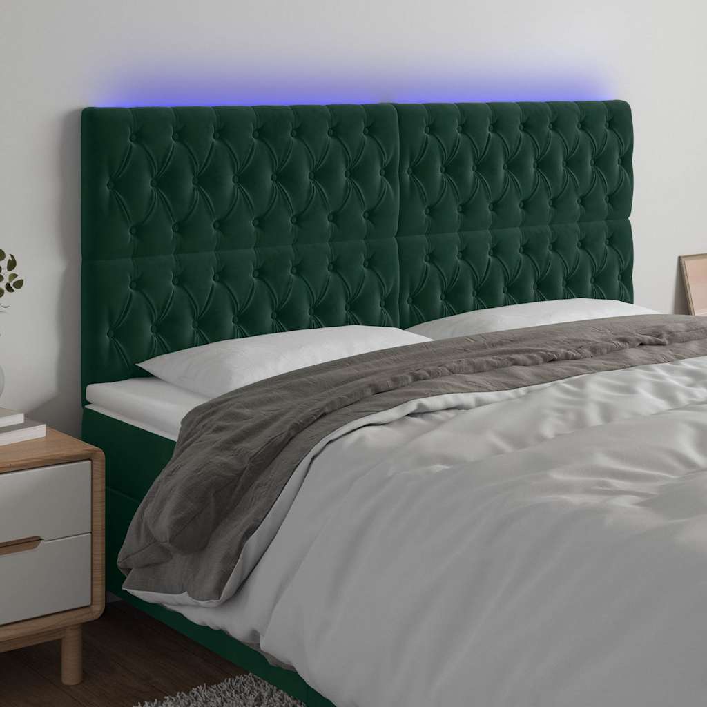 LED uzglavlje tamnozeleno 200x7x118/128 cm baršunasto
