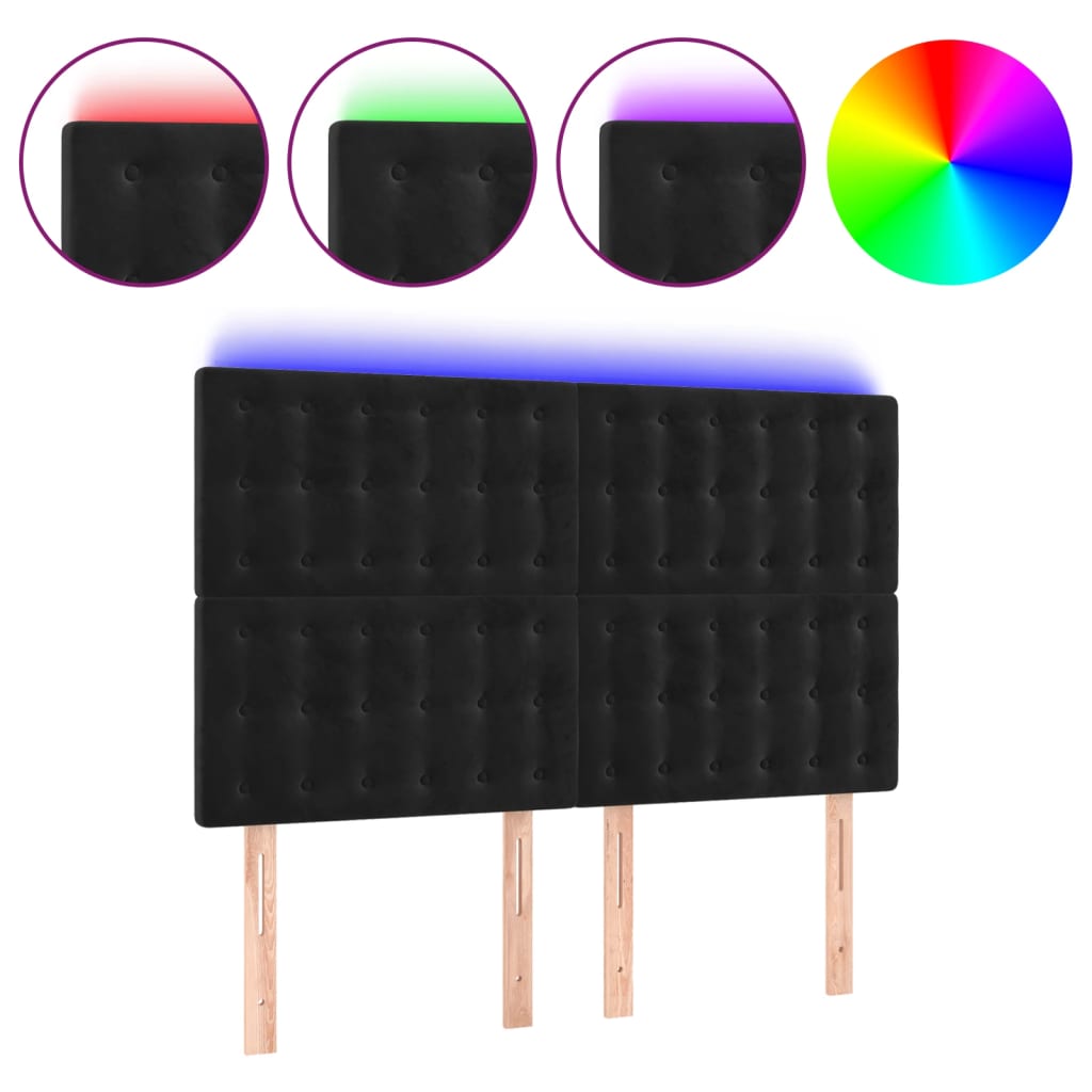 LED uzglavlje crno 144x5x118/128 cm baršunasto