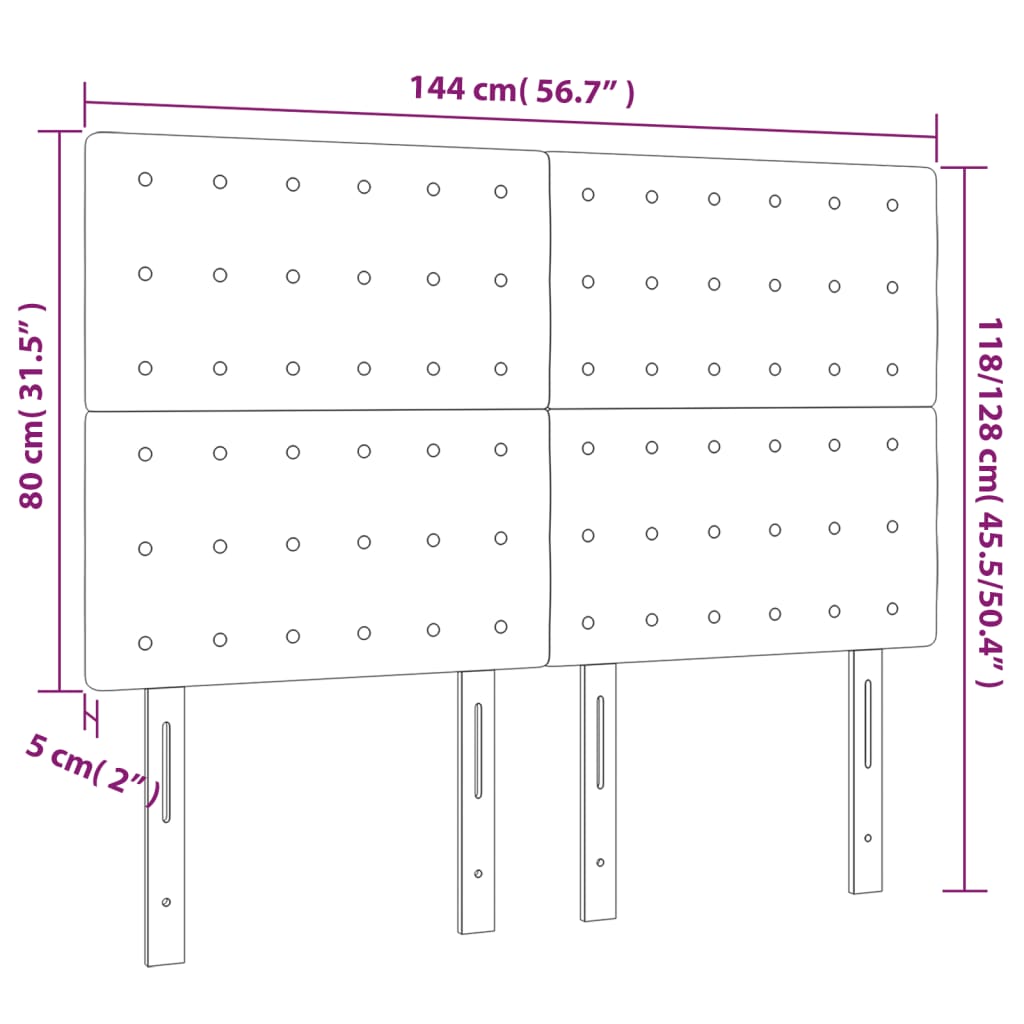 LED uzglavlje crno 144x5x118/128 cm baršunasto