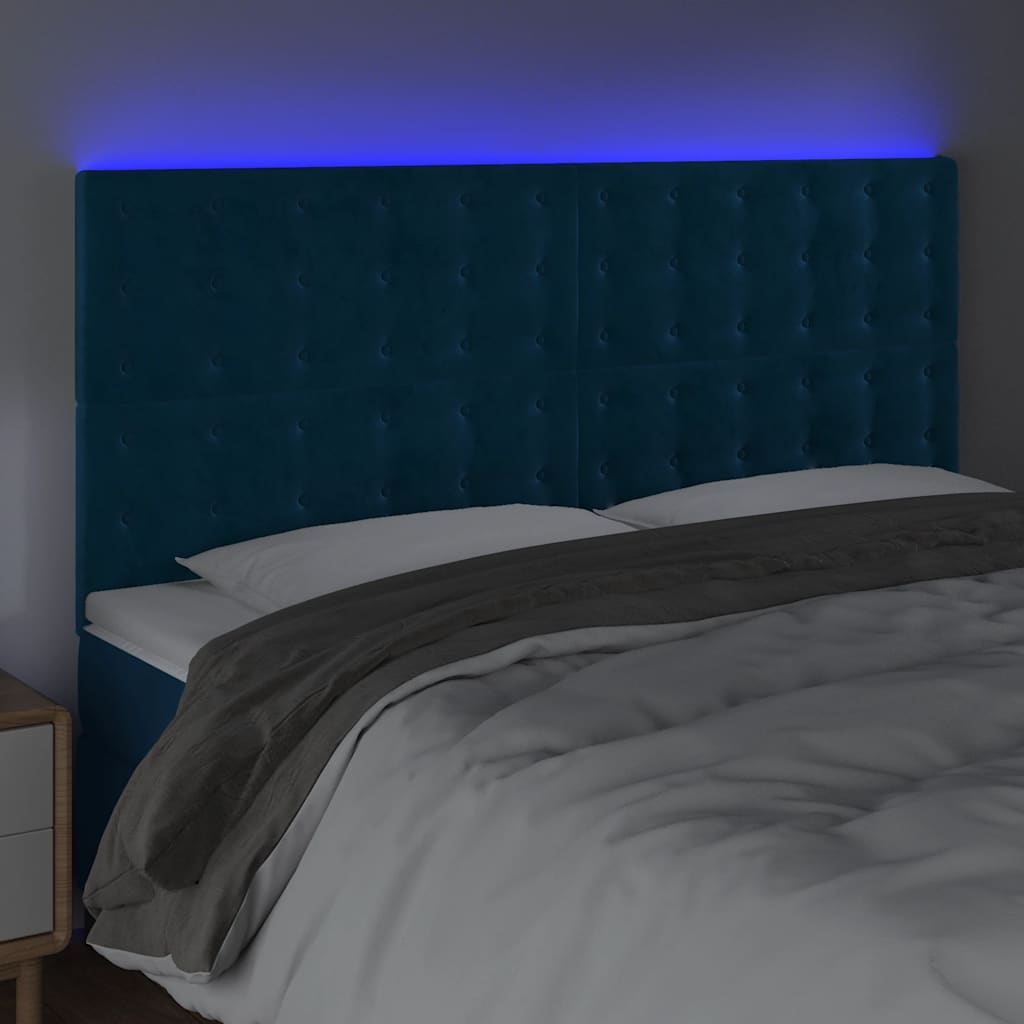 LED uzglavlje tamnoplavo 160x5x118/128 cm baršunasto