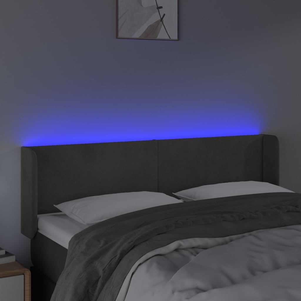 LED uzglavlje tamnosivo 147x16x78/88 cm baršunasto
