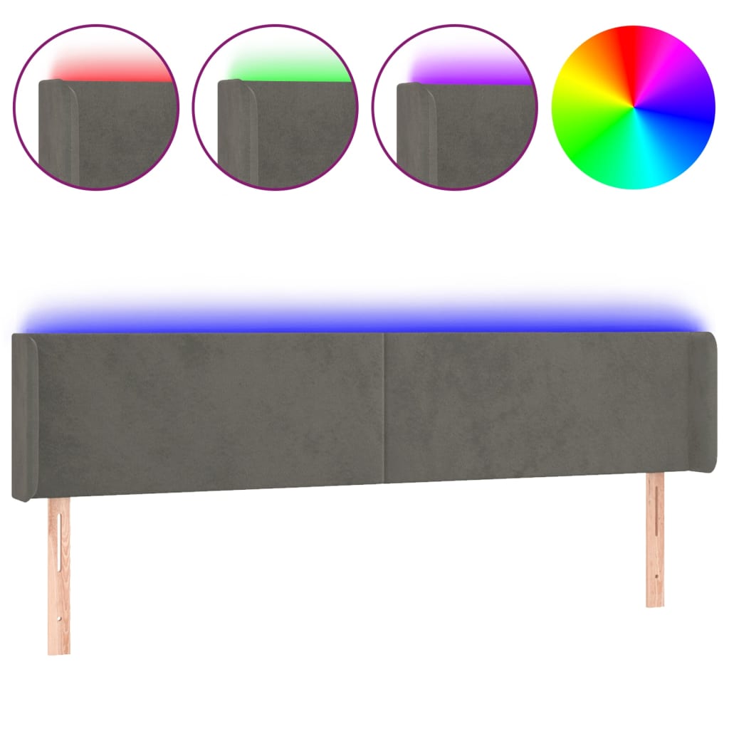LED uzglavlje tamnosivo 163x16x78/88 cm baršunasto