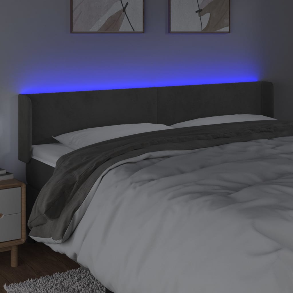 LED uzglavlje tamnosivo 163x16x78/88 cm baršunasto