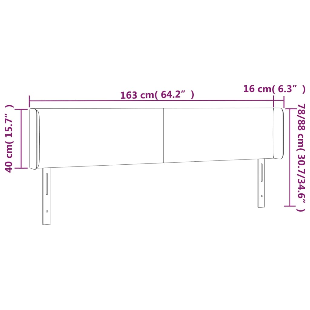 LED uzglavlje crno 163x16x78/88 cm baršunasto