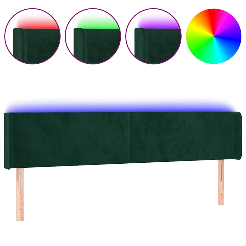 LED uzglavlje tamnozeleno 183x16x78/88 cm baršunasto