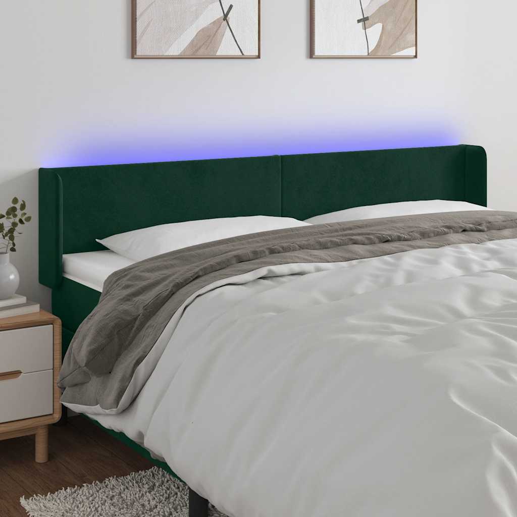 LED uzglavlje tamnozeleno 183x16x78/88 cm baršunasto