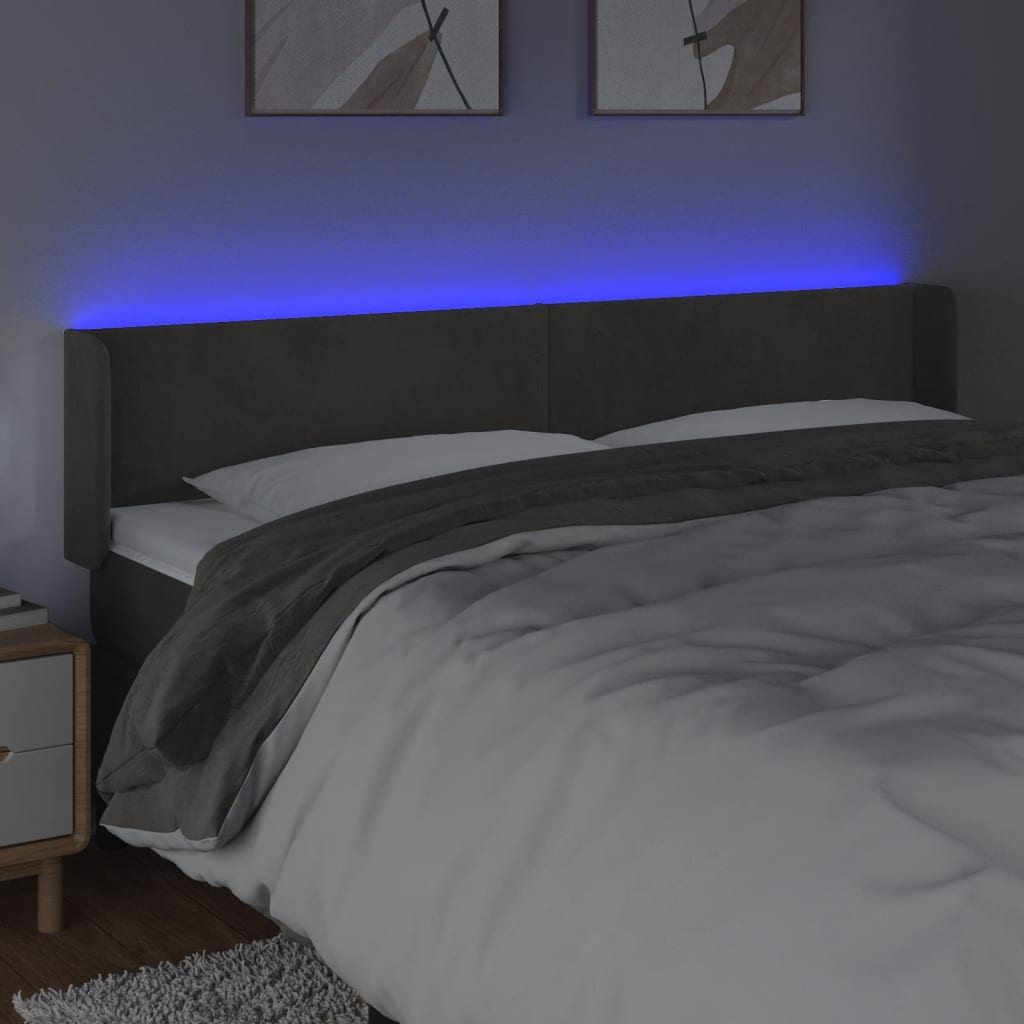 LED uzglavlje tamnosivo 203x16x78/88 cm baršunasto