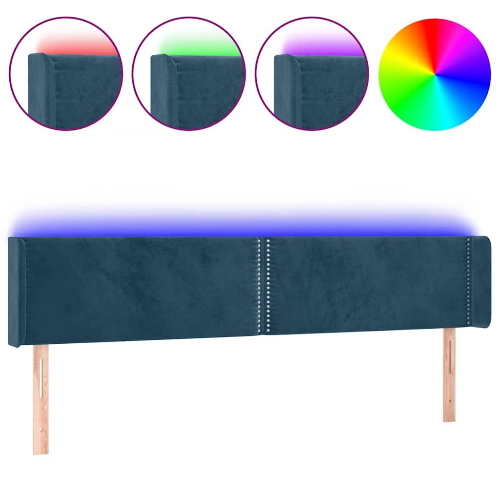LED uzglavlje tamnoplavo 163x16x78/88 cm baršunasto
