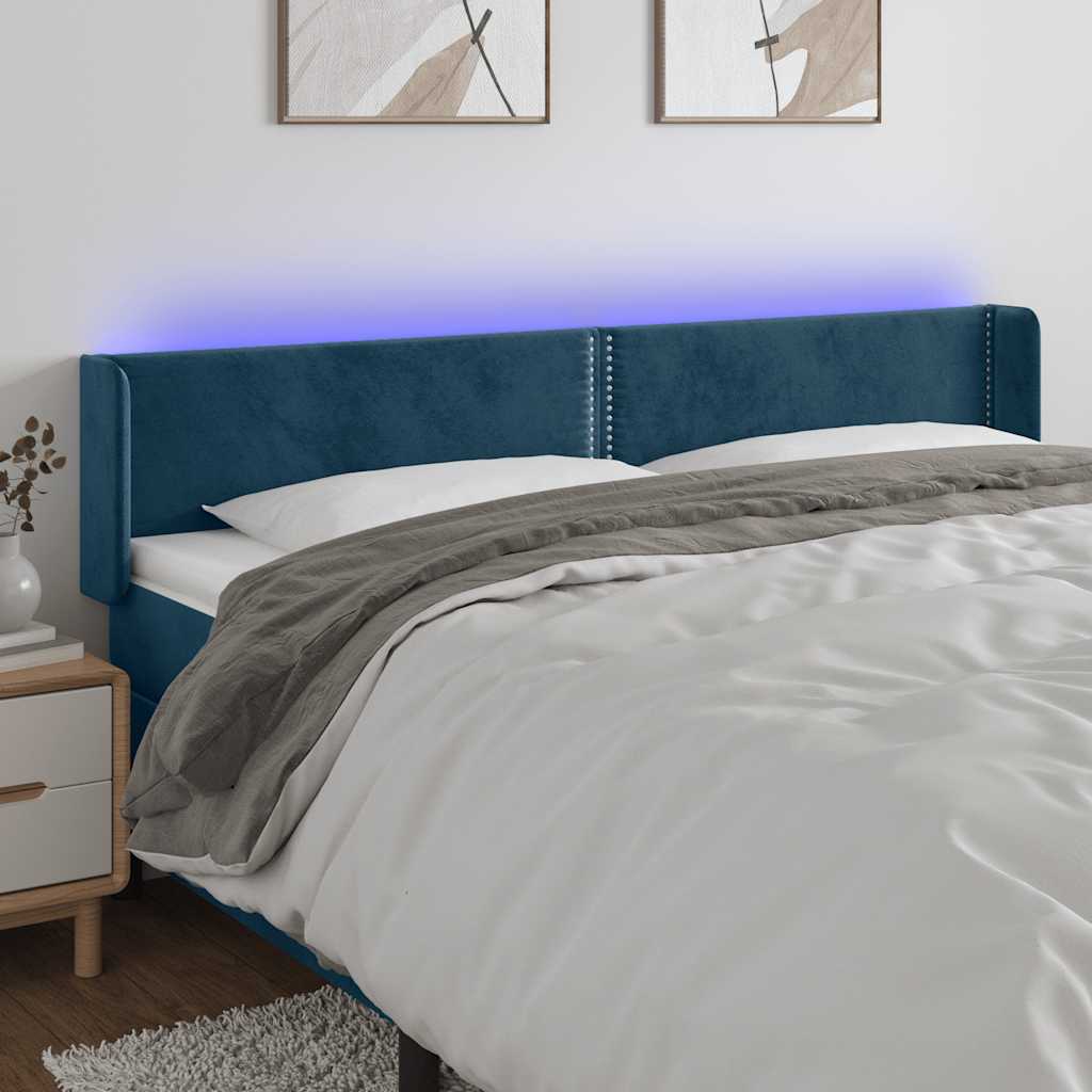 LED uzglavlje tamnoplavo 163x16x78/88 cm baršunasto