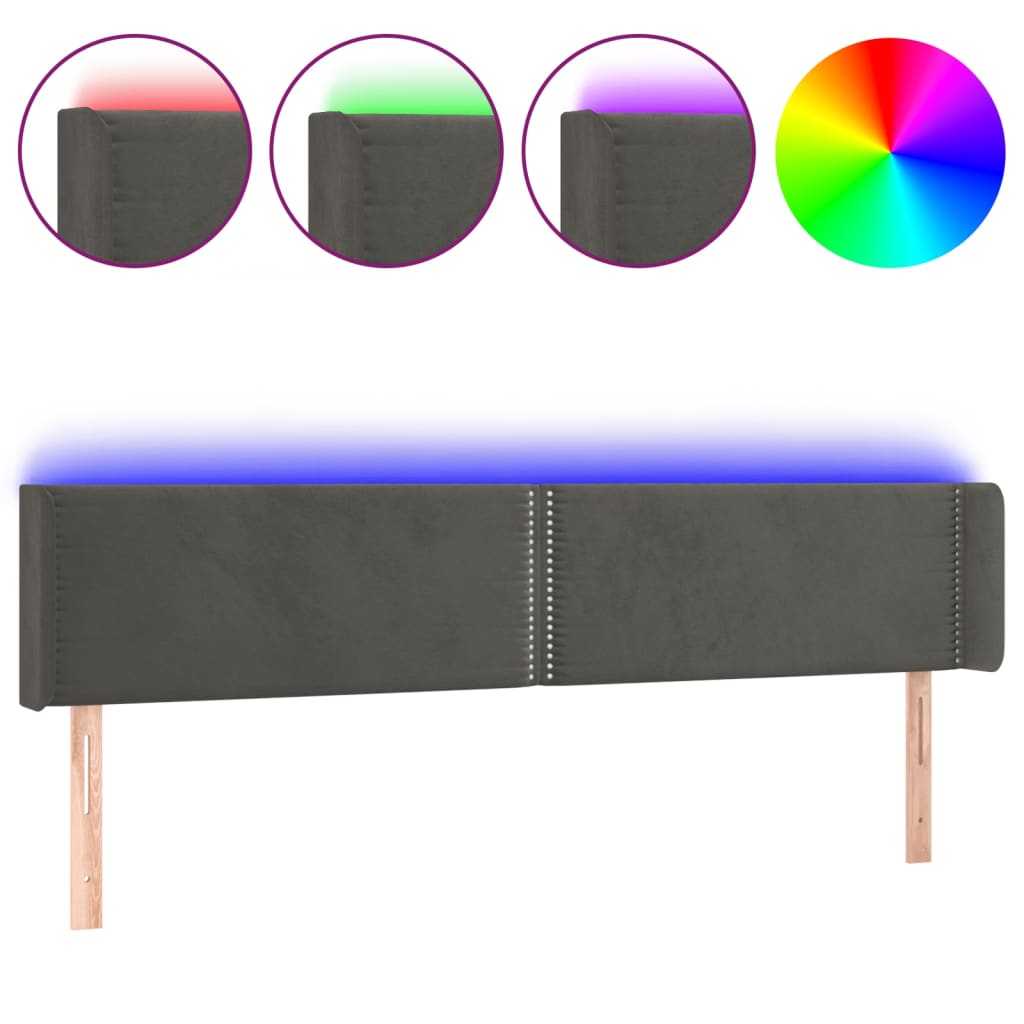 LED uzglavlje tamnosivo 183x16x78/88 cm baršunasto