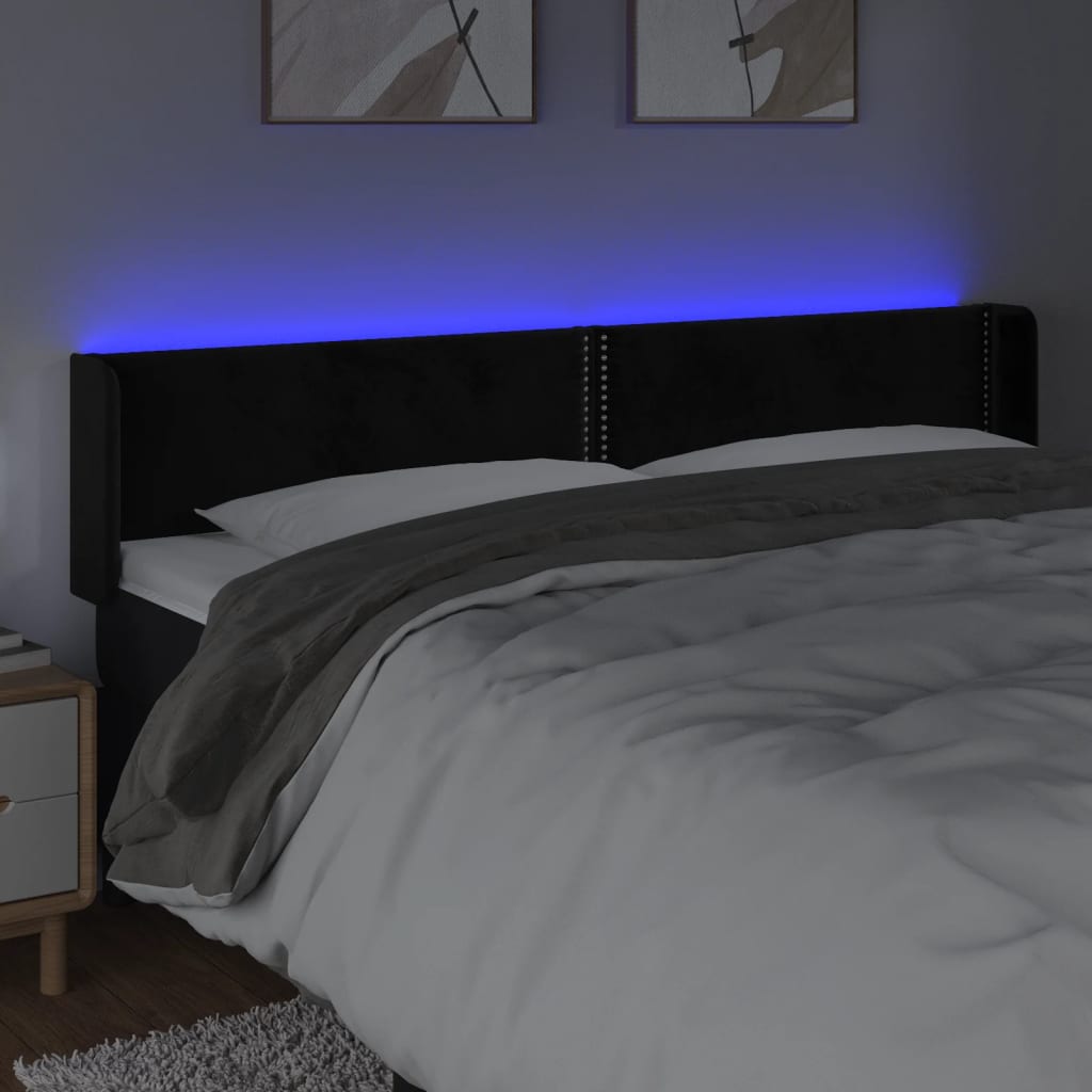 LED uzglavlje crno 183x16x78/88 cm baršunasto