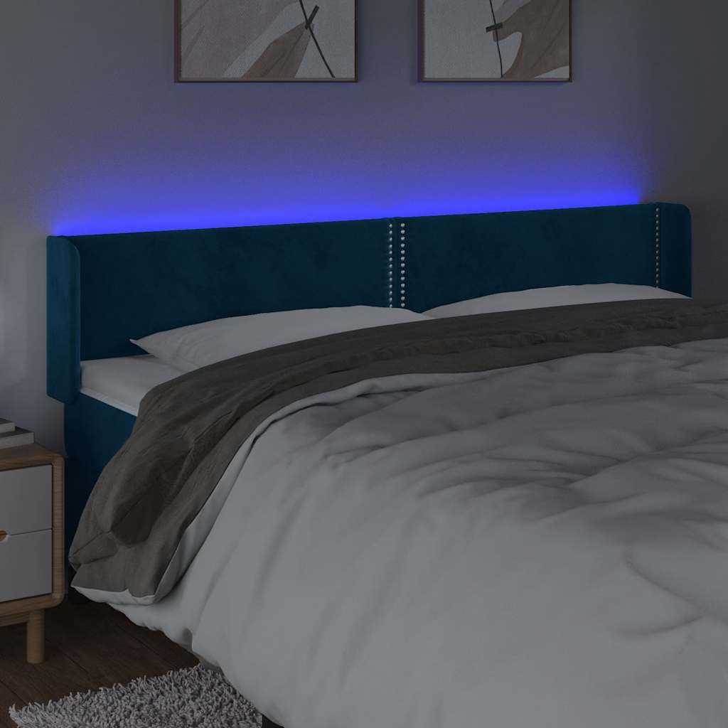 LED uzglavlje tamnoplavo 183x16x78/88 cm baršunasto