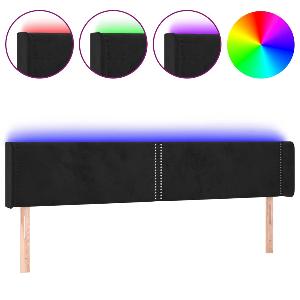 LED uzglavlje crno 203x16x78/88 cm baršunasto