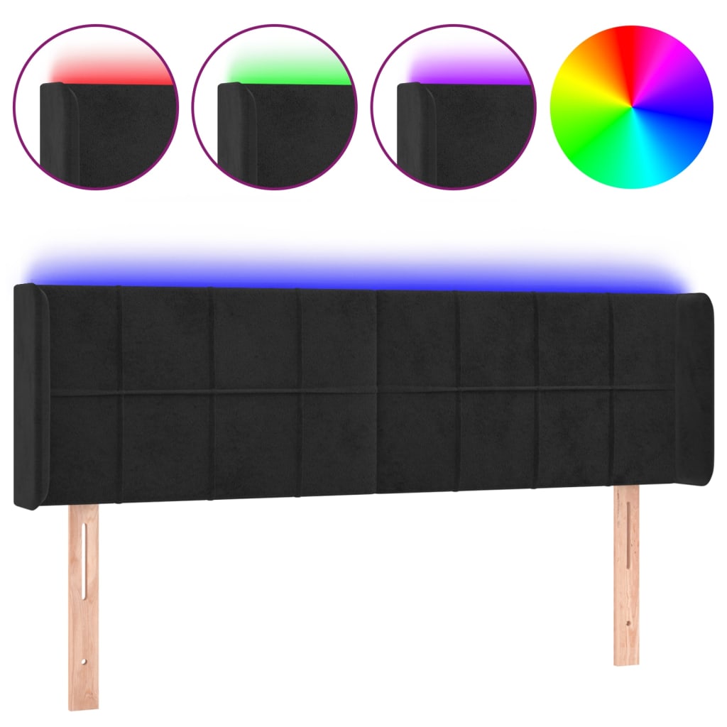 LED uzglavlje crno 147x16x78/88 cm baršunasto