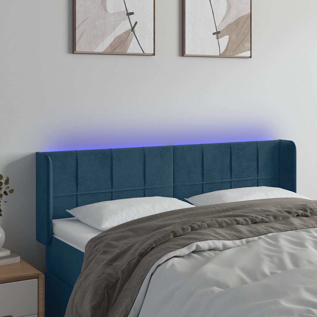 LED uzglavlje tamnoplavo 147x16x78/88 cm baršunasto