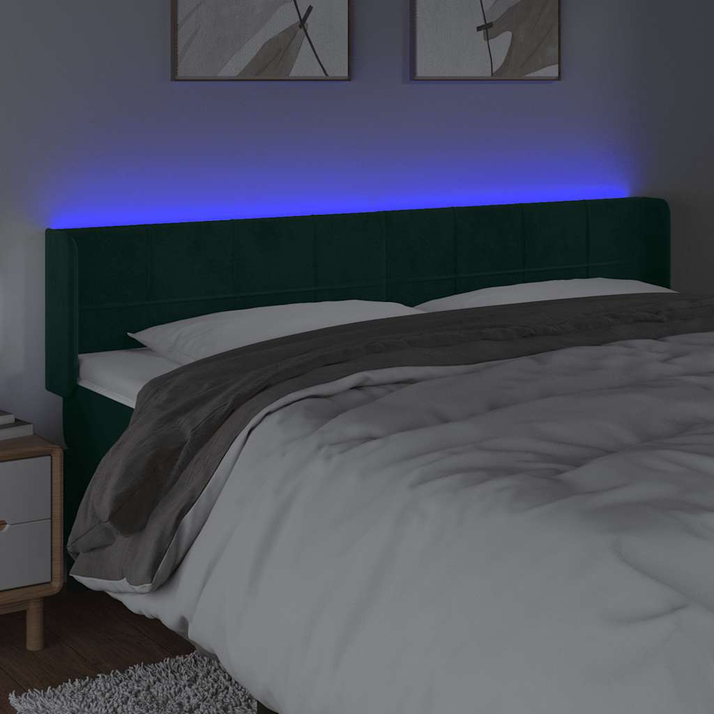 LED uzglavlje tamnozeleno 163x16x78/88 cm baršunasto