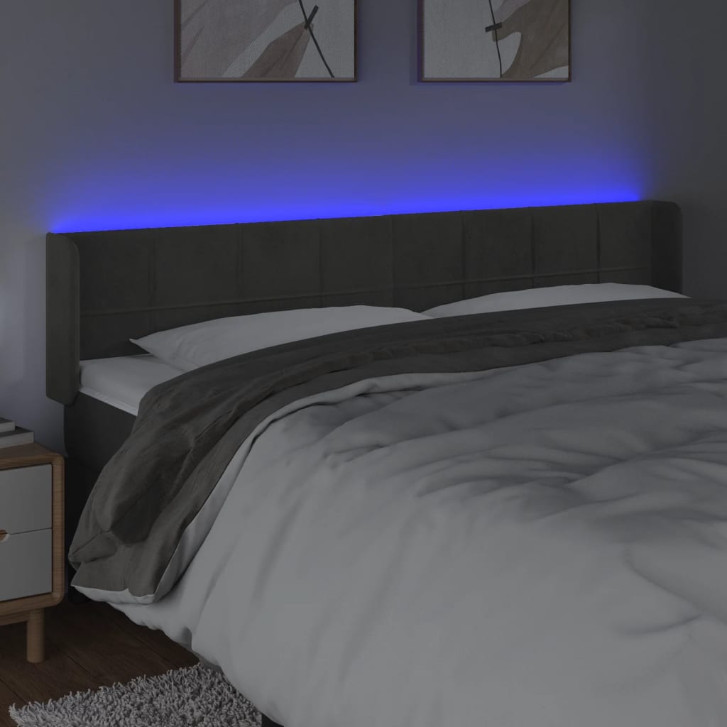 LED uzglavlje tamnosivo 183x16x78/88 cm baršunasto