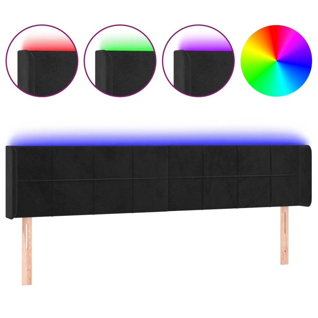 LED uzglavlje crno 183x16x78/88 cm baršunasto